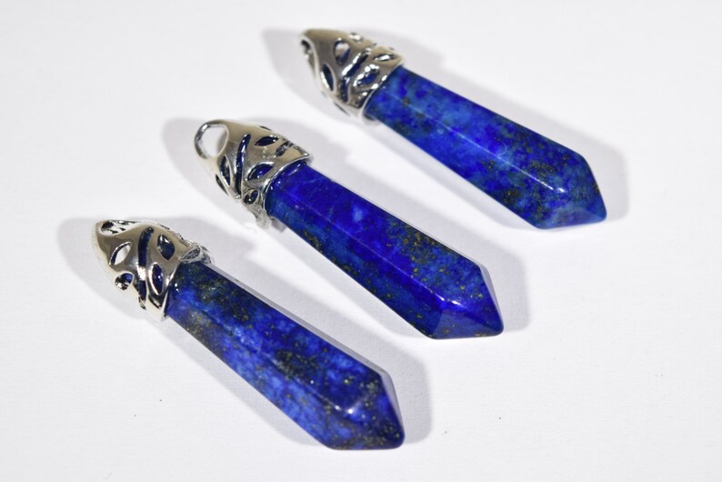 lasurite point pendant lapis crystal blue healing crystal SC488 Lazurite crystal pendant blue point crystal pendant silver bail