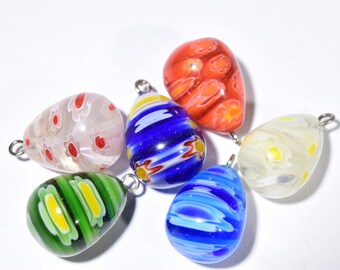 6 Glass Teardrop Pendants - Colorful  Earring Charms - Millefiori  Glass Pendant - Teardrop Pendant - Glass Necklace Pendant - P1758