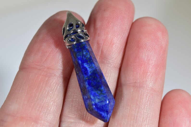 lasurite point pendant lapis crystal blue healing crystal SC488 Lazurite crystal pendant blue point crystal pendant silver bail