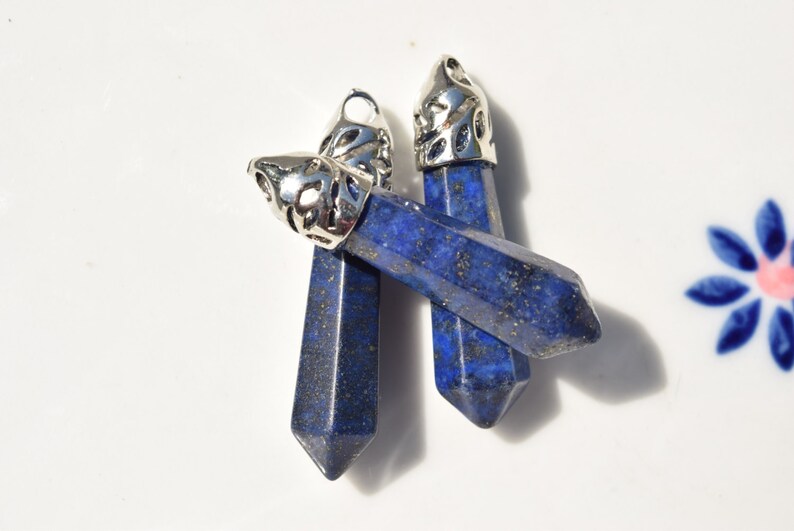 lasurite point pendant lapis crystal blue healing crystal SC488 Lazurite crystal pendant blue point crystal pendant silver bail