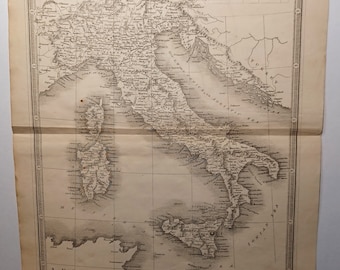 1850  ORIGINAL Vintage Map of Italy - Rare Antique Decorative Map - 255