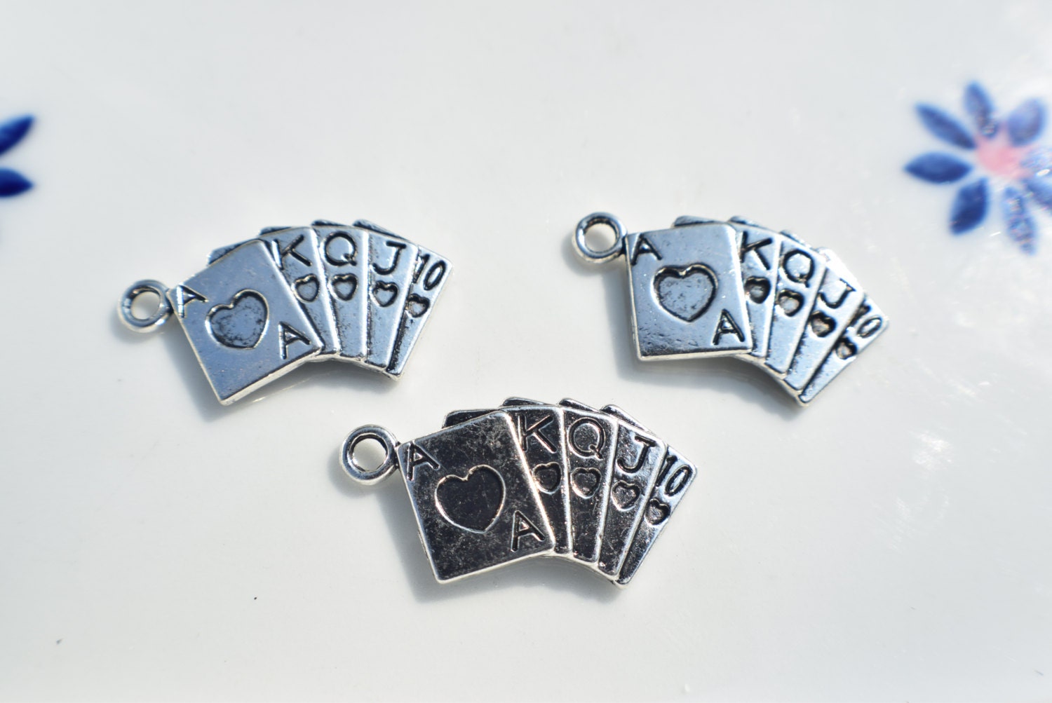 8 Playing card charms poker charms silver card charms card game