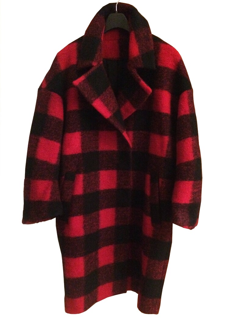 Red Black Check Wool Coat | Etsy