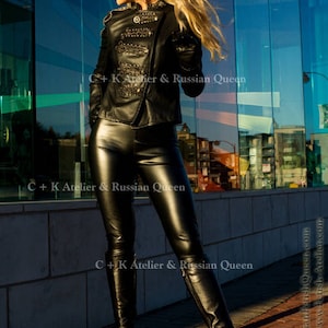 Leather, leggings, trousers, pants, very shiny and stretchy, handmade, new image 3