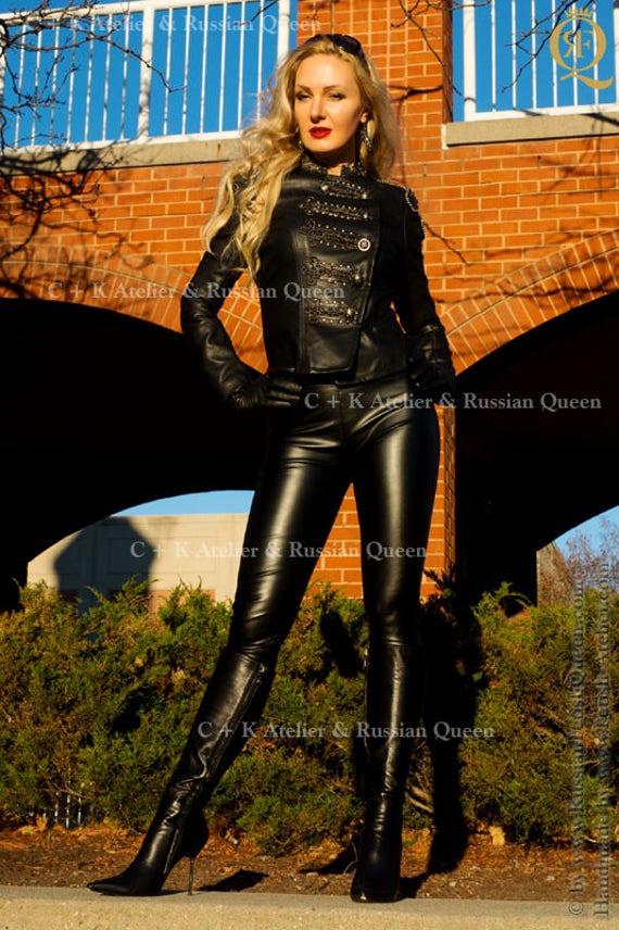 Leather, Leggings, Trousers, Pants, Very Shiny and Stretchy, Handmade, New  -  Israel