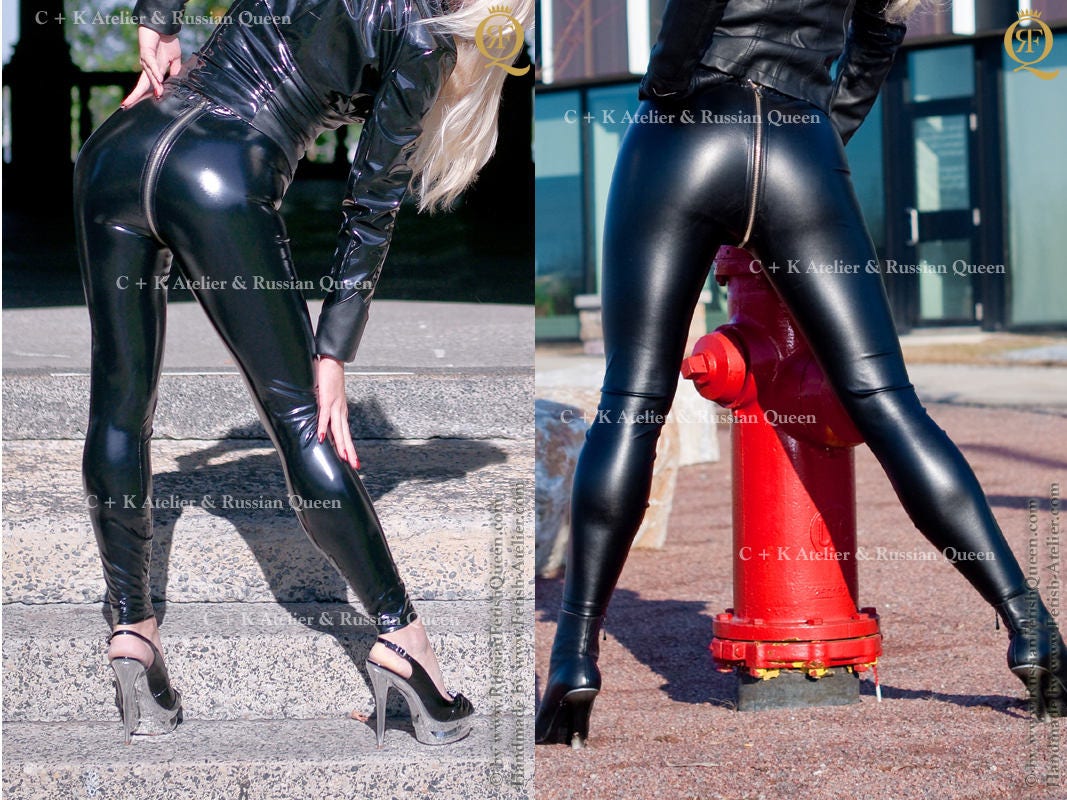 Women Leggings Pants Zip Crotch Oiled Shiny Glossy Slim Fitness Stretch  Sexy Gym