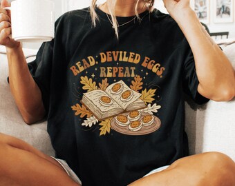 Camiseta "Read Deviled Eggs Repeat Comfort Colors" - Camiseta divertida para o Dia de Ação de Graças