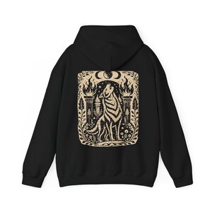 Wolf Witch Hoodie Triple Moon Witchcore Sweatshirt Pagan Apparel for Women Black