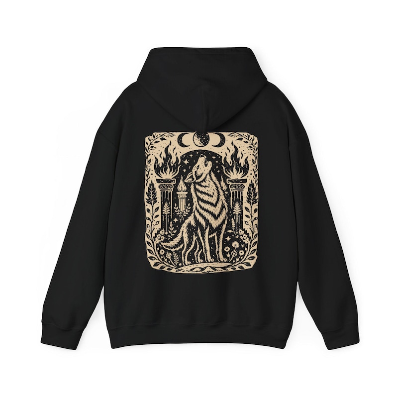 Wolf Witch Hoodie Triple Moon Witchcore Sweatshirt Pagan Apparel for Women Black
