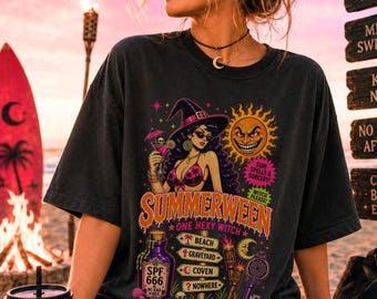 Summerween Graphic Tee: Hot Witch, Spooky Beach Vibes