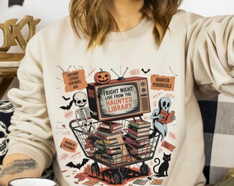 Haunted Library Sweatshirt: Spooky Bookish Halloween Crewneck