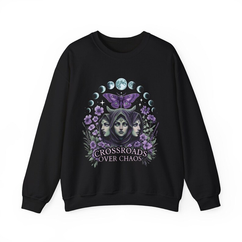 Hecate Goddess Sweatshirt Moon Phases Witchcraft Pagan Apparel Black
