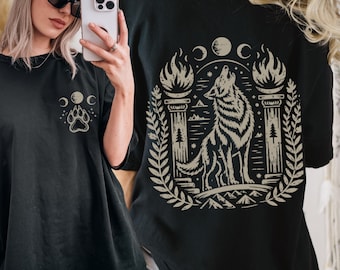 Hecate Wolf Shirt Comfort Colors Witchcraft Tee Pagan Goddess Forest Witch Linocut Occult Clothing