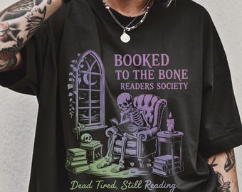Skeleton Reading Comfort Colors Shirt: Spooky Book Lover Tee