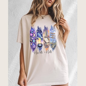 Hecate Comfort Colors T-Shirt Mystical Watercolor Brush Stroke Shirt with Crystals Candles Magic Tee for Witchy Women Top Mystical Apparel