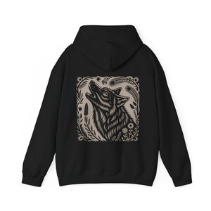 Linocut Wolf Hoodie Forest Moon Sweatshirt Witchy Pullover Triple Moon Top image 5