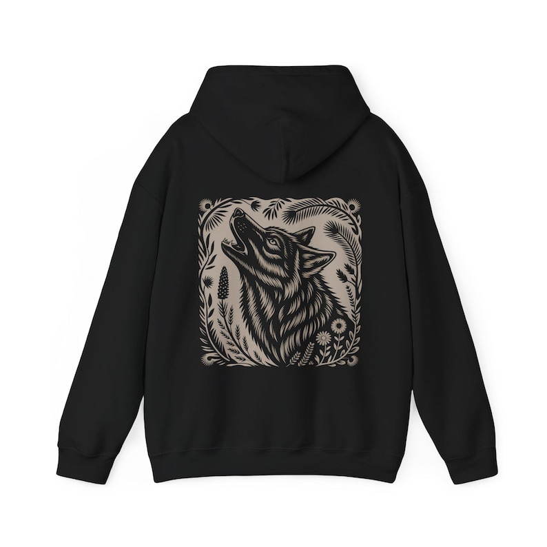Linocut Wolf Hoodie Forest Moon Sweatshirt Witchy Pullover Triple Moon Top image 5