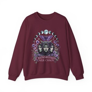 Hecate Goddess Sweatshirt Moon Phases Witchcraft Pagan Apparel Maroon