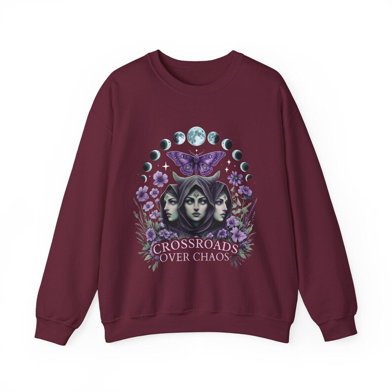 Hecate Goddess Sweatshirt Moon Phases Witchcraft Pagan Apparel Maroon