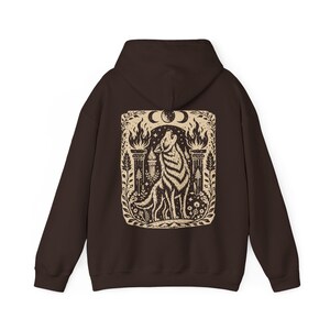 Wolf Witch Hoodie Triple Moon Witchcore Sweatshirt Pagan Apparel for Women Dark Chocolate
