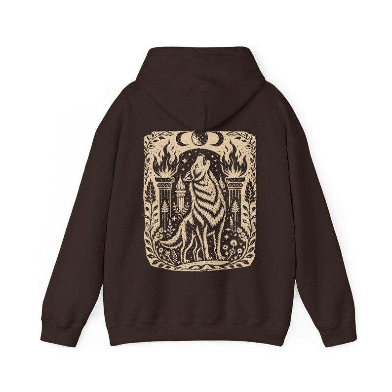 Wolf Witch Hoodie Triple Moon Witchcore Sweatshirt Pagan Apparel for Women Dark Chocolate