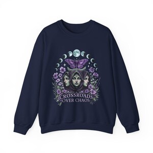 Hecate Goddess Sweatshirt Moon Phases Witchcraft Pagan Apparel Navy