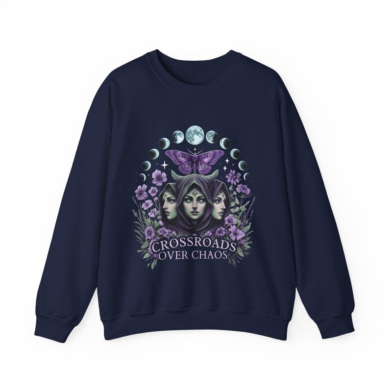 Hecate Goddess Sweatshirt Moon Phases Witchcraft Pagan Apparel Navy