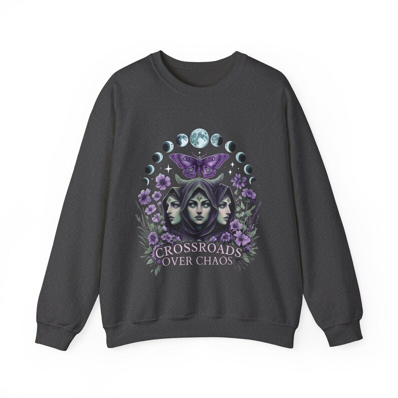 Hecate Goddess Sweatshirt Moon Phases Witchcraft Pagan Apparel Dark Heather