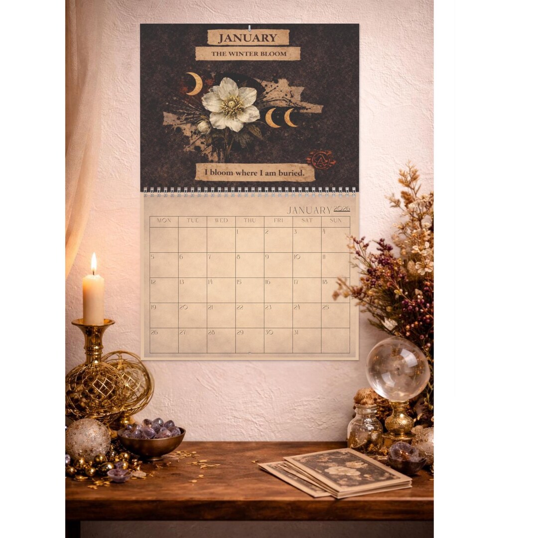 Witchy Wall Calendar 2026 With Botanical Moon Phases Dark Academia Art ...