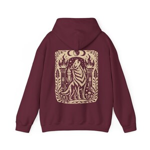 Wolf Witch Hoodie Triple Moon Witchcore Sweatshirt Pagan Apparel for Women Maroon