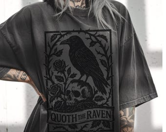 Edgar Allan Poe-skjorta: Raven Skull Gotisk litterär t-shirt - Comfort Colors