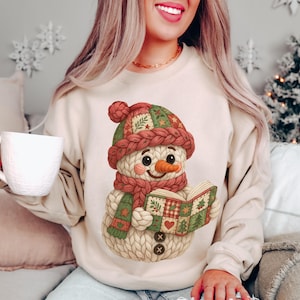 Kersttrui imitatiegehaakte sneeuwpop, vintage vakantietrui