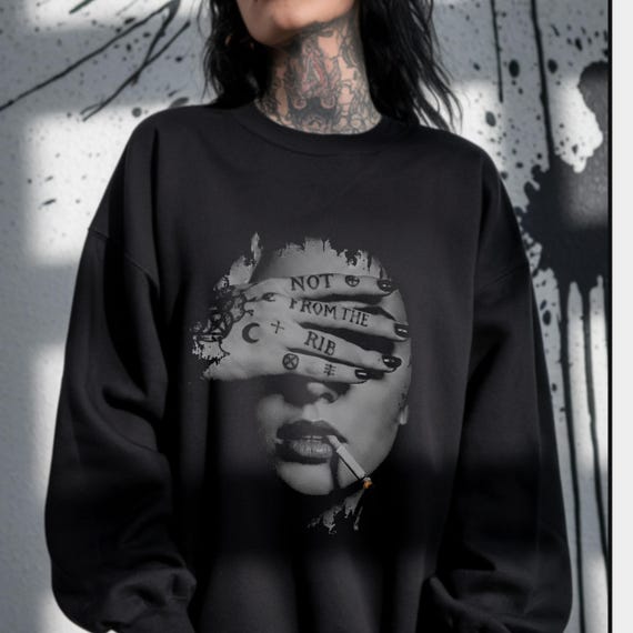 Lilith Not From the Rib Sweatshirt, Dark Feminine Gothic Crewneck, Feminist Alt Girl Gothic Pullover