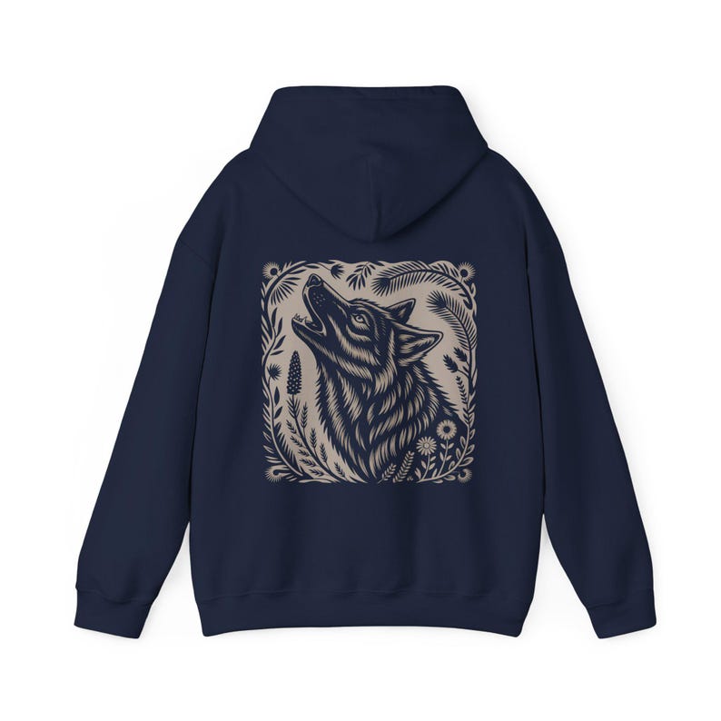 Linocut Wolf Hoodie Forest Moon Sweatshirt Witchy Pullover Triple Moon Top image 8