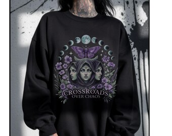 Hecate Sweatshirt  Hekate Goddess Of Magic Moon Phases Witchy Tee Triple Power Feminine Dark Spiritual Art Crossroads Over Chaos Crewneck