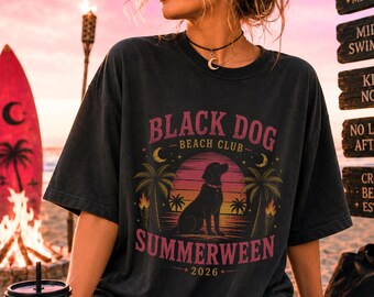 Summerween Shirt: Vintage Spooky Beach Vibes - Black Dog Graphic