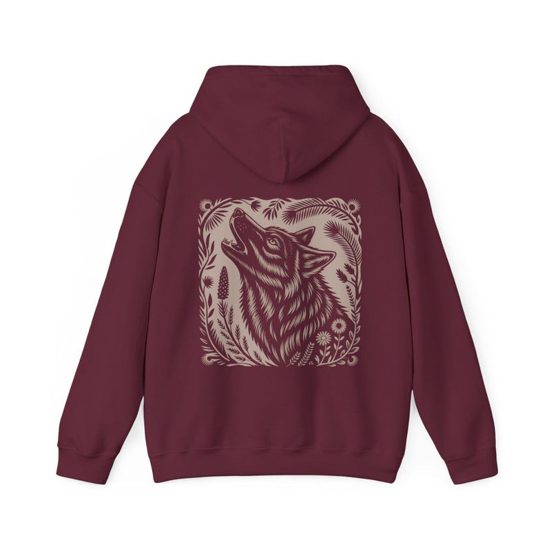 Linocut Wolf Hoodie Forest Moon Sweatshirt Witchy Pullover Triple Moon Top image 7