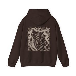 Linocut Wolf Hoodie Forest Moon Sweatshirt Witchy Pullover Triple Moon Top image 6
