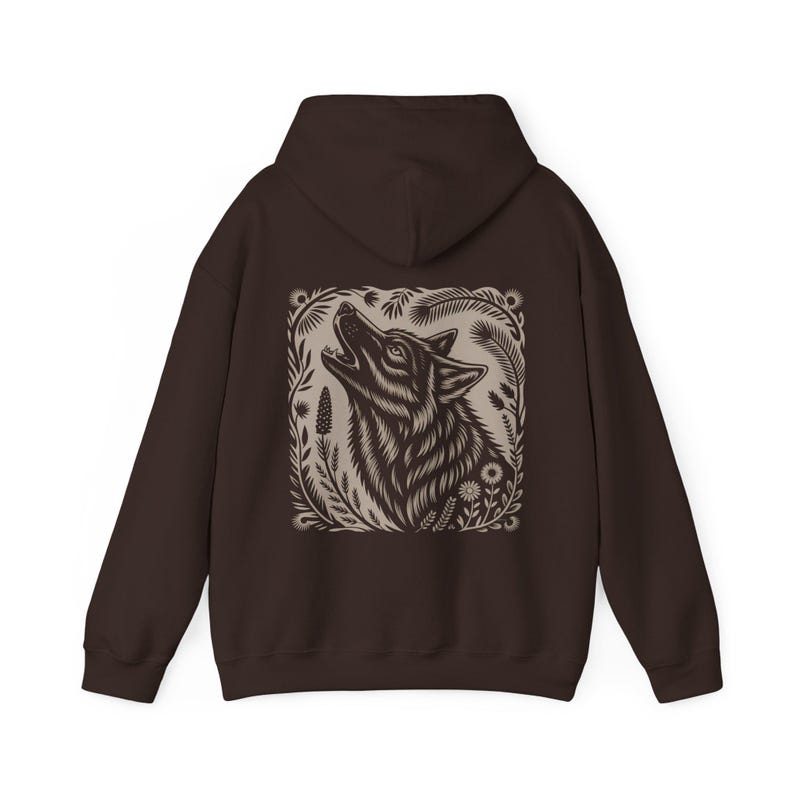 Linocut Wolf Hoodie Forest Moon Sweatshirt Witchy Pullover Triple Moon Top image 6