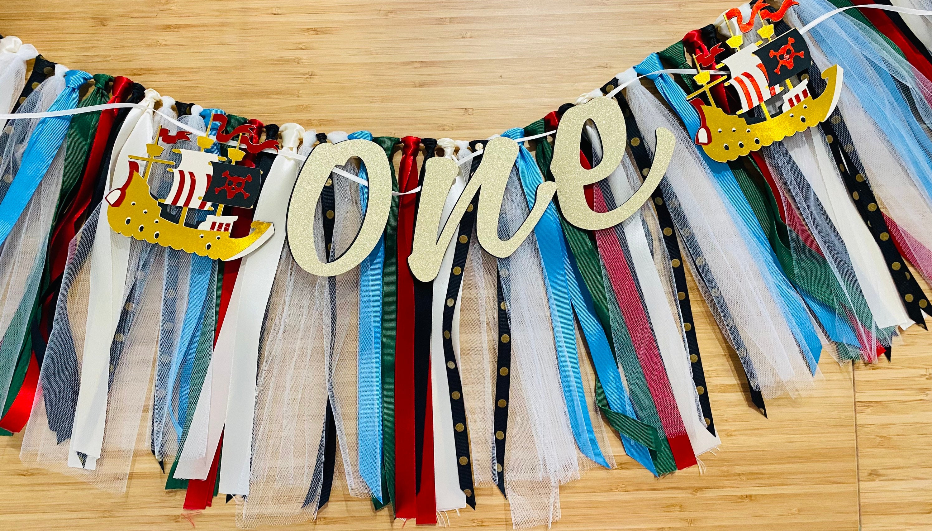 Pirate Ship 1st Birthday High Chair Banner Photo Backdrop Prop I am one Theme Beware of Pirates Sailor Ahoy Matey Cross Bones