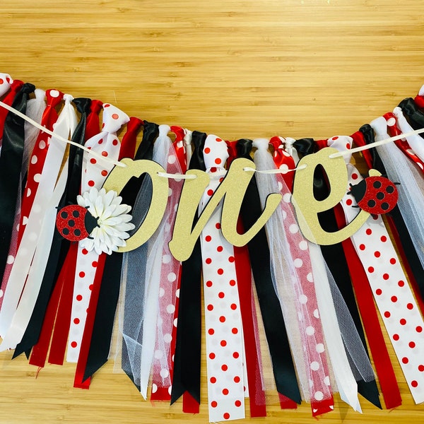 LadyBug High Chair Banner Lady Bug 1st Birthday Smash Cake Party Decorations Little Lady Party Decor High Chair Tutu ONE (Style b)