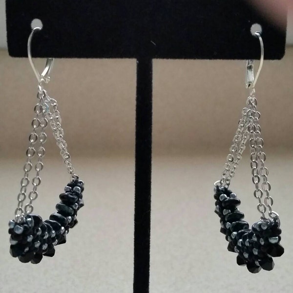 Earings, Chandelier earnings, black and silver. Stylish earrings, jewelry. Handmade