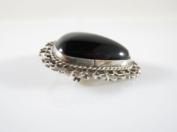 Marcasite Studded Vintage Sterling Silver Big Wild Cat Panther atop a Large Polished Cabochon Onyx Brooch Pin Pendant Combo #BKB-KBRCH306