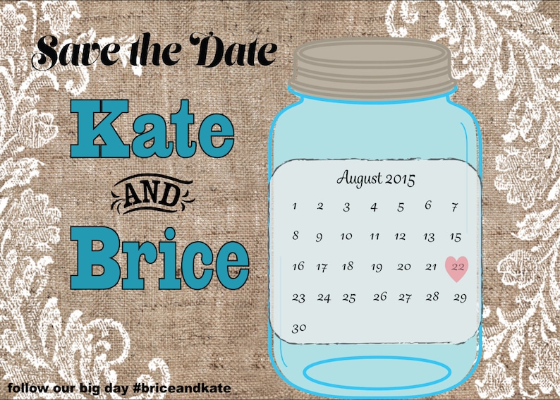 Mason Jar Burlap and Lace Save the Date Card