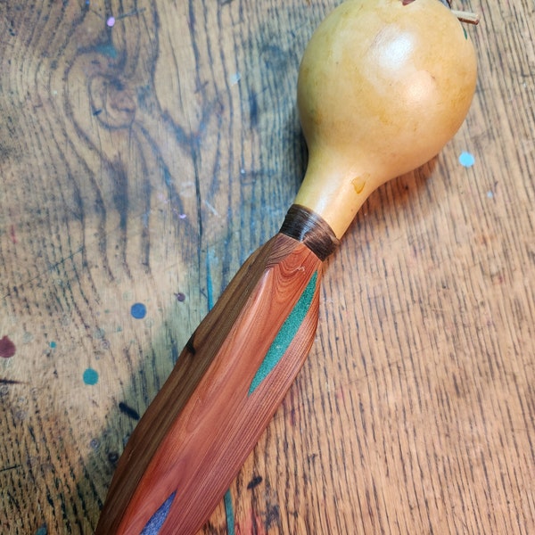 Cedar Rattle with inlay to gourd & handle