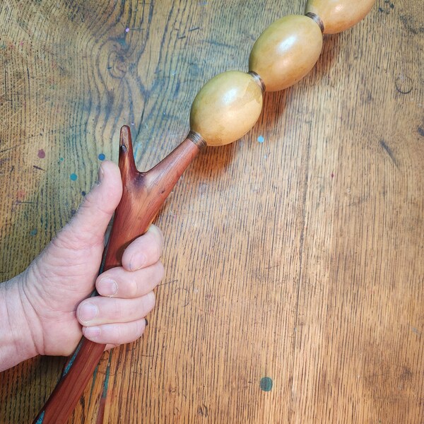 Long Cedar Rattle with 3 gourds & inlay