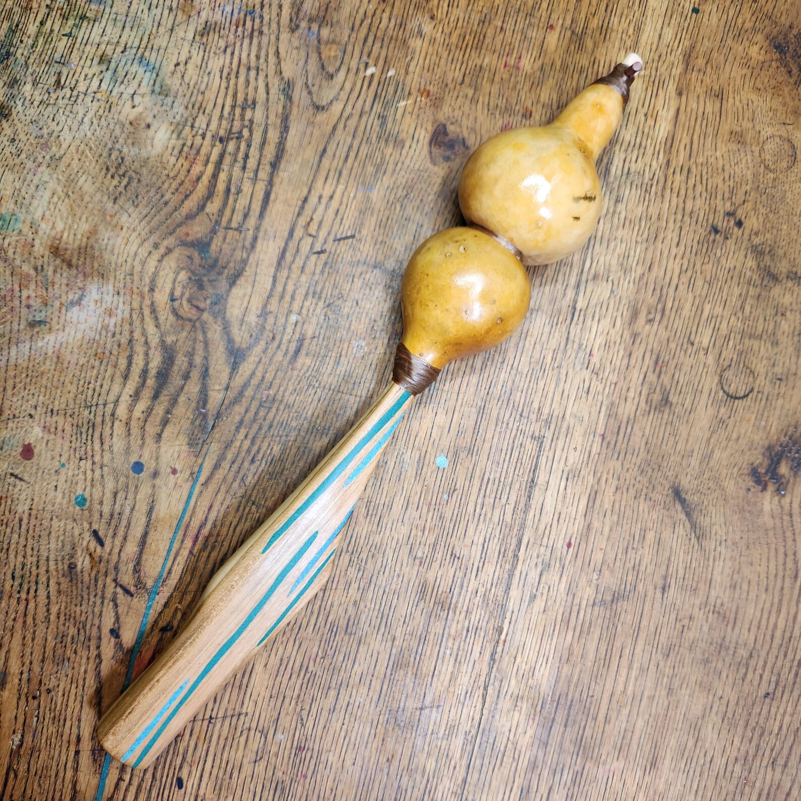 Long Cherry Rattle With 2 Gourds and Inlay - Etsy