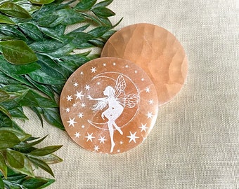 Peach Selenite Engraved Charging Plate (Fairy)