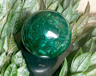 Sphère En Malachite Polie Naturelle (2.45 Lbs / Environ 1,1 Kg) - Pierre Décorative Verte