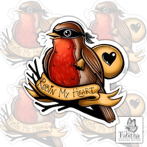 Sticker autocollant Robin My Heart - Petit oiseau - Décalcomanie en vinyle couleur